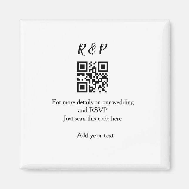 Wedding website rsvp q r code add name text thr magnet (Front)