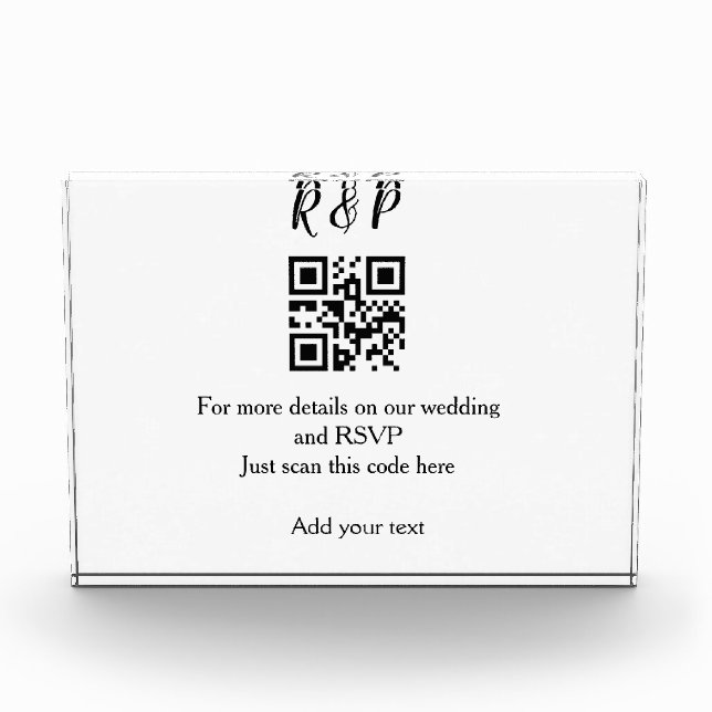 Wedding website rsvp q r code add name text thr photo block (Front)