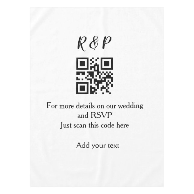 Wedding website rsvp q r code add name text thr tablecloth (Front)