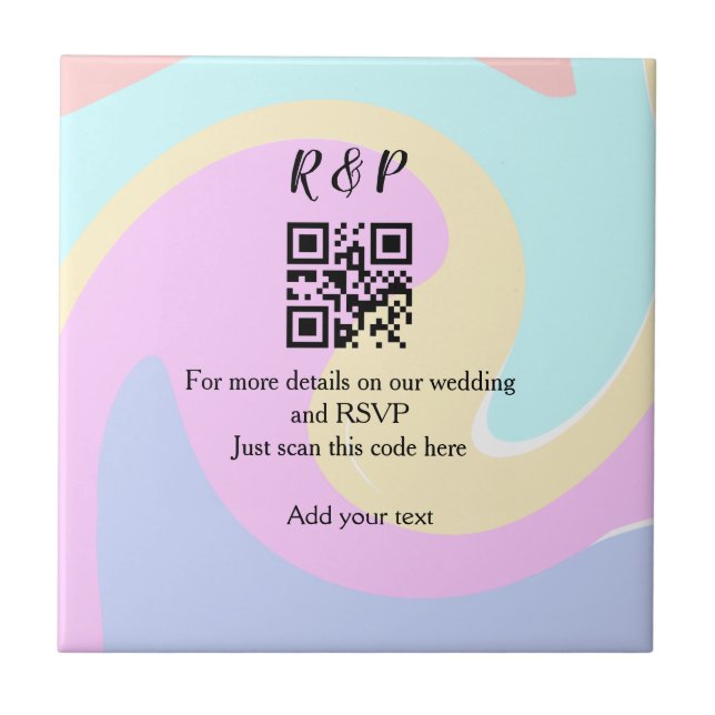 Wedding website rsvp q r code add name text  tile (Front)