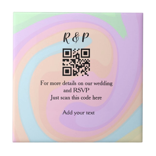 Wedding website rsvp q r code add name text  tile (Front)
