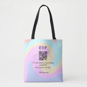 Wedding website rsvp q r code add name text tote bag