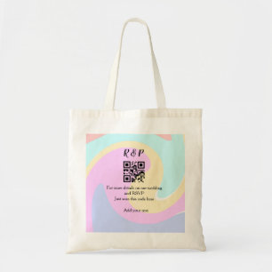 Wedding website rsvp q r code add name text  tote bag