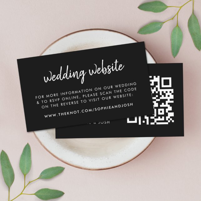 Wedding Website | RSVP QR Code Modern Black Enclosure Card (Creator Uploaded)