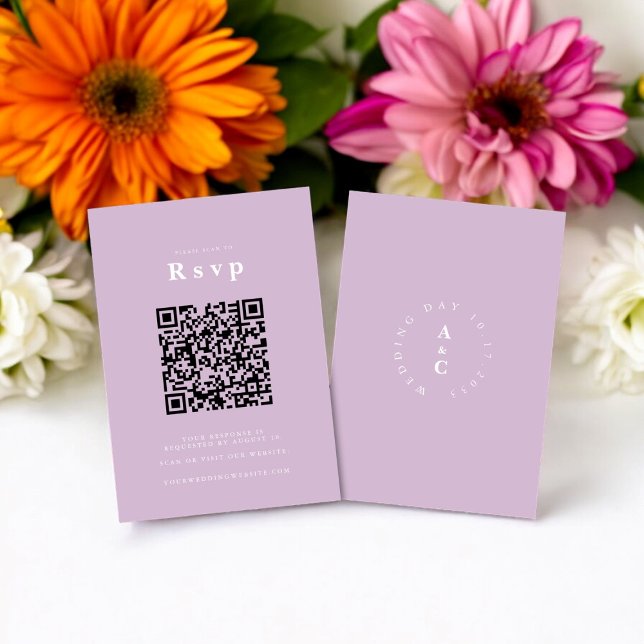  Wedding Website | RSVP QR Code Photo lilic Card (qr code wedding website ,  tie the knot , lilic casual bold wedding )