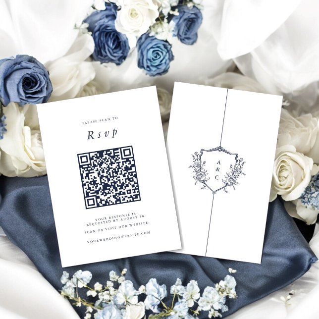  Wedding Website | RSVP QR Code Photo navy text Enclosure Card (qr code wedding rsvp , modern simple editable tie the knot in style , bride to be )