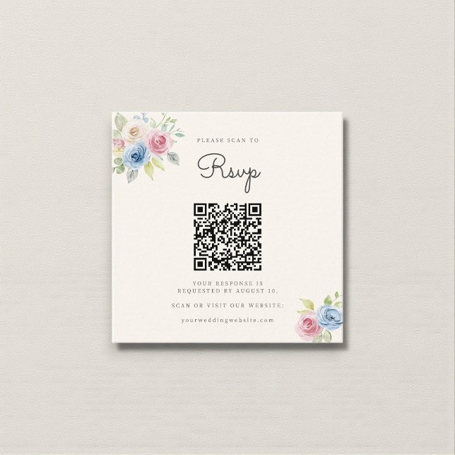  Wedding Website RSVP QR Code Photo pastel florals Enclosure Card (Creator Uploaded)