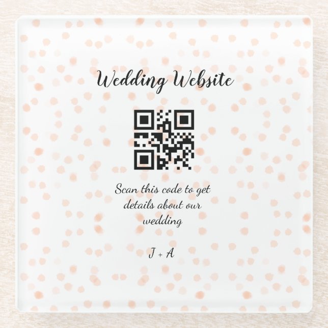Wedding website scan QR code for details orange so Glass Coaster (Front)