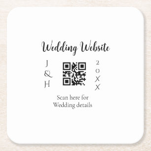 WEDDING WEBSITE SCAN QR COUPLE NAME YEAR SIMPLE MI SQUARE PAPER COASTER