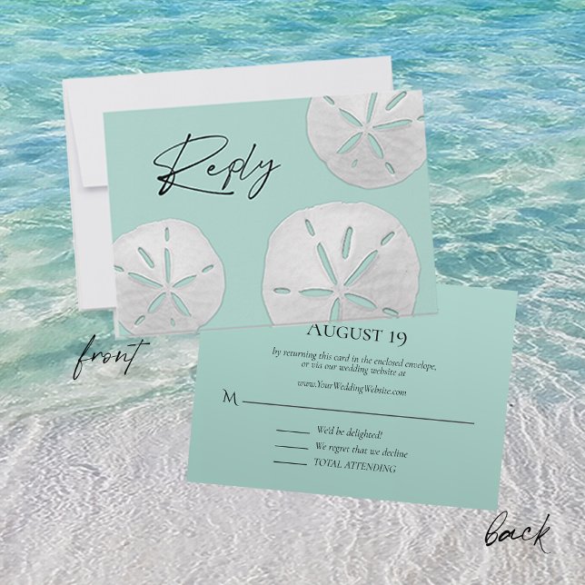 Wedding Website Sea Glass Sand Dollars Beach RSVP Card (Creator Uploaded)
