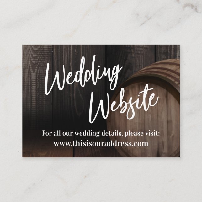 Wedding Website Typography Wood Barrel Enclosure Card (Front)
