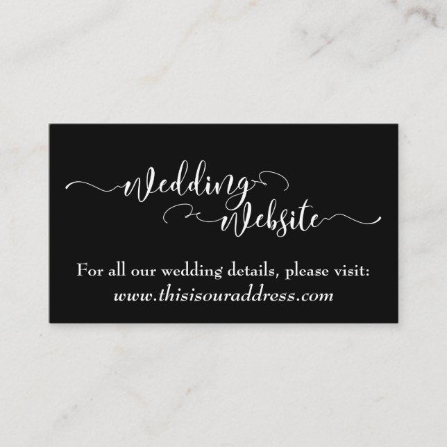 Wedding Website | White Script on Editable Black Enclosure Card (Front)