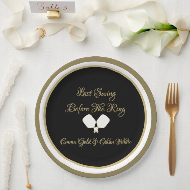 Wedding Weekend Activity Pickleball Gold & White Paper Plate (Wedding)