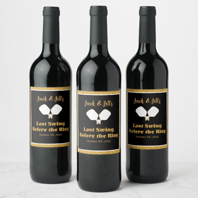 Wedding Weekend Activity Pickleball Gold & White Wine Label (Bottles)