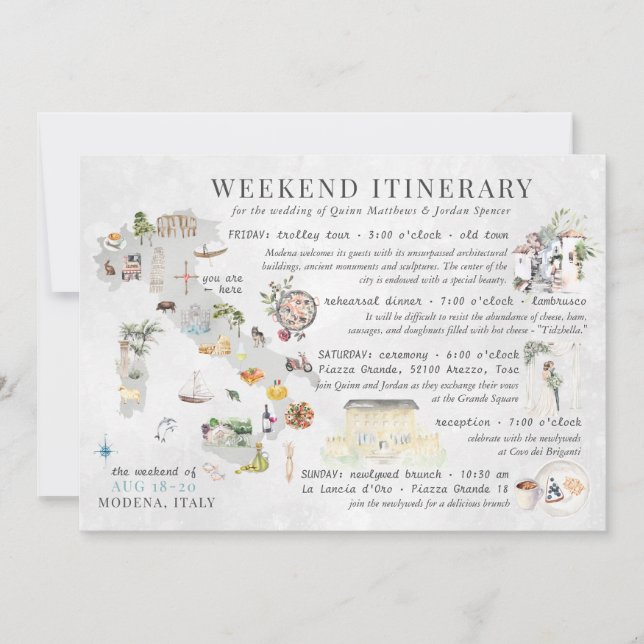 Wedding Weekend in Italy Itinerary Card (Front)