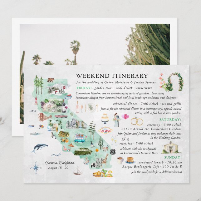 Wedding Weekend in Napa | Itinerary Card (Front/Back)