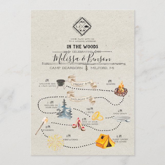 Wedding Weekend in the Woods Itinerary Card (Front)