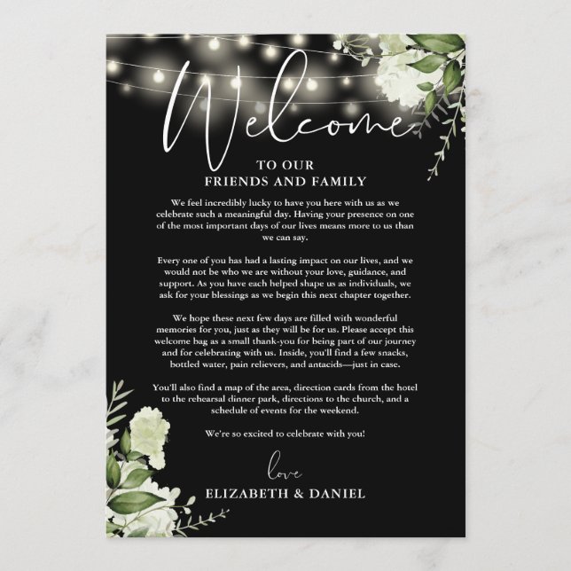 Wedding Weekend Itinerary Greenery Floral Programme (Front)