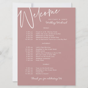 Wedding Weekend Itinerary Mauve Welcome Card