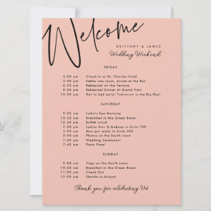 Wedding Weekend Itinerary Peach Black Welcome Card
