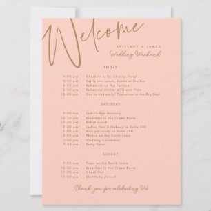 Wedding Weekend Itinerary Peach Gold Welcome Card