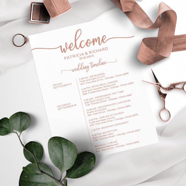 Wedding Weekend Itinerary Timeline Rose Gold (Creator Uploaded)