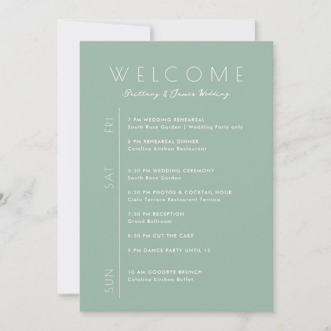 Wedding Weekend Minimalist Itinerary Welcome Card  (Front)