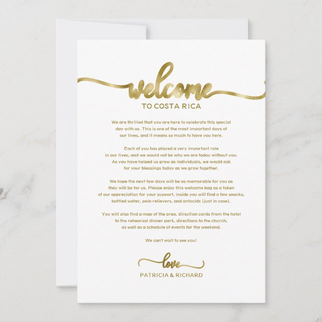 Wedding Weekend Welcome and Itinerary Letter Chic  Invitation (Front)