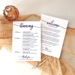 Wedding Weekend Welcome Itinerary Chic Navy Blue Invitation