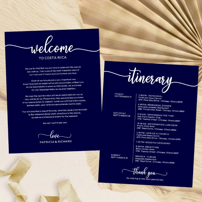 Wedding Weekend Welcome Itinerary Navy Blue (Creator Uploaded)