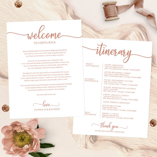 Wedding Weekend Welcome Itinerary Rose Gold (Creator Uploaded)