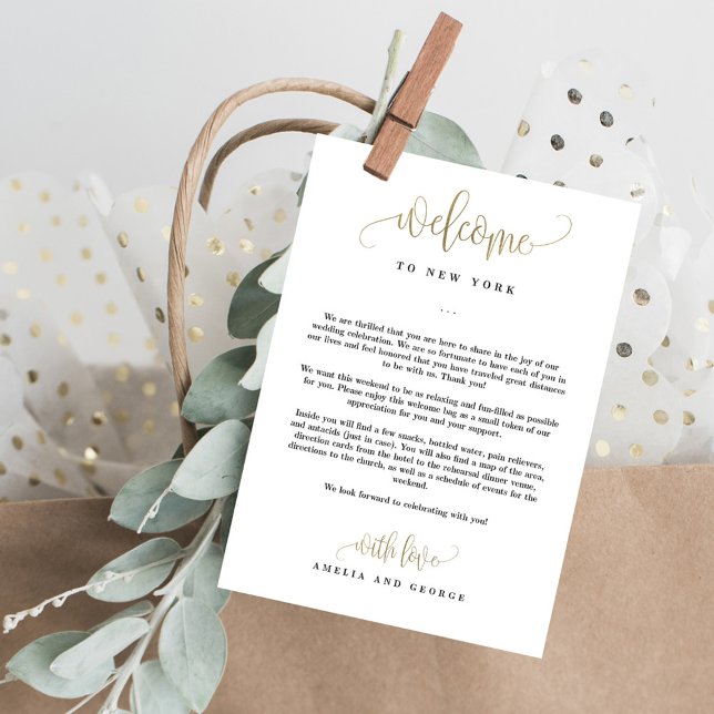 Wedding Welcome And Itinerary Card Faux Gold (Creator Uploaded)