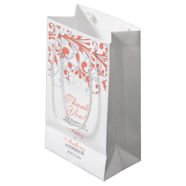 Wedding Welcome Bag Abstract Floral Coral Grey (Front Angled)