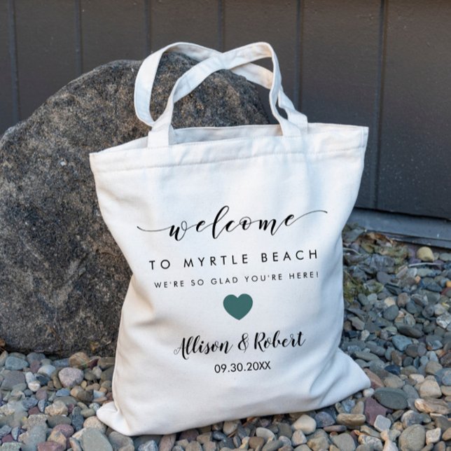 Wedding Welcome Bag, Hotel Destination Grey Teal Tote Bag (Creator Uploaded)