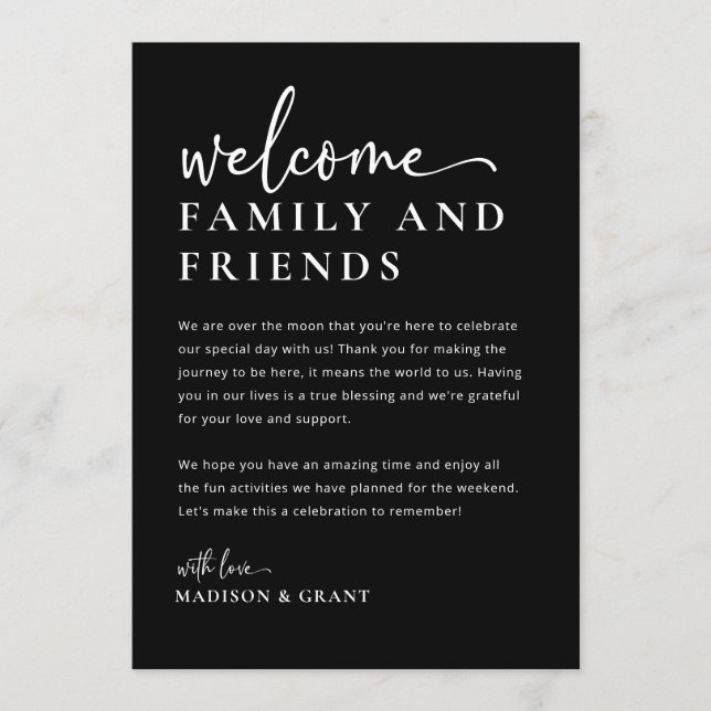Wedding Welcome Bag Letter & Weekend Timeline Card (Front)