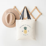 Wedding Welcome Bag | Pineapple Monogram<br><div class="desc">Welcome guests to your destination wedding with these chic and modern personalised tote bags. Design features "welcome to [your wedding location]" curved over a green and golden yellow pineapple illustration. Personalise with your initials and wedding date in navy blue lettering.</div>