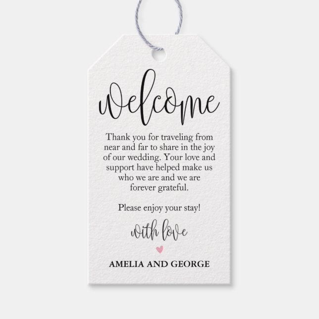 Wedding Welcome Bag Tags Lovely Calligraphy (Front)