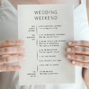 Wedding welcome bag. Weekend itinerary Timeline Invitation