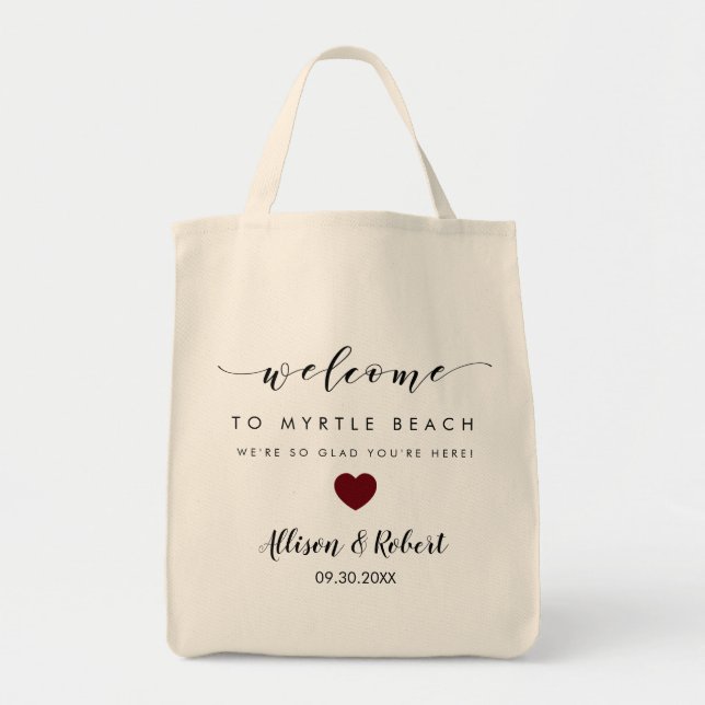 Wedding Welcome Bag with Back Itinerary, Burgundy (Front)