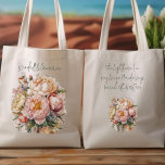 Wedding Welcome Bags Pink Peonies Design<br><div class="desc">Wedding welcome bags with peonies design and custom text on both sides. Thank guests with pretty, floral tote bags filled with goodies. Set the bags in each hotel room. Light pink and off-white flowers decorate both sides of this 100% cotton bag. Names of the couple on one side, with more...</div>