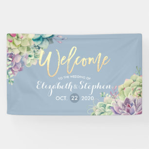 Wedding Welcome Banner Watercolor Succulent Plants