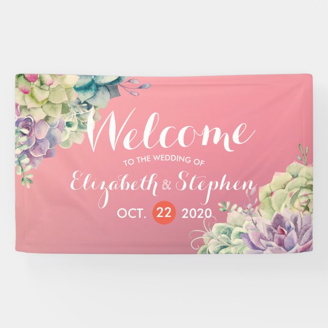 Wedding Welcome Banner Watercolor Succulent Plants (Horizontal)