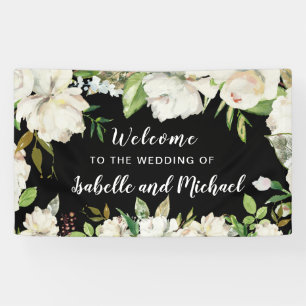 Wedding Welcome Black and White Watercolor Floral Banner