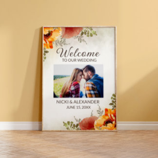 Wedding Welcome Burnt Orange Floral Photo Poster