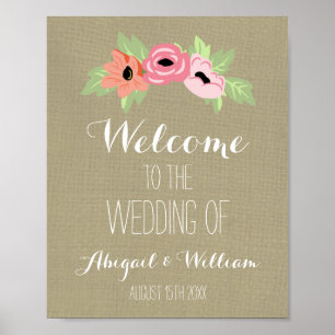 Wedding Welcome Custom Sign Burlap Spring Floral