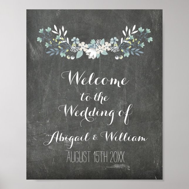 Wedding Welcome Custom Sign Floral Chalkboard (Front)