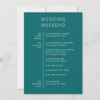 Wedding Welcome. Deep Teal Modern Weekend Timeline