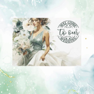 Wedding Welcome Dusty Blue Eucalyptus Green Enclosure Card