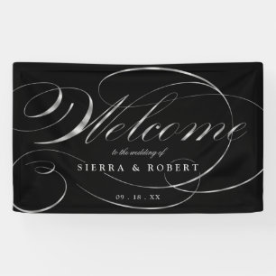 Wedding Welcome Elegant Faux Foil Silver Script Banner