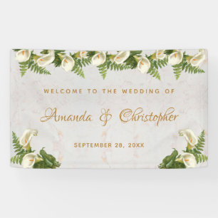 Wedding Welcome Floral White Calla Lilies Marble Banner